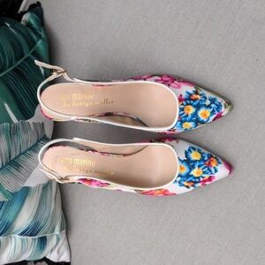 Ann Marino Floral Fabric Slingback Pumps Heels Size 9.5